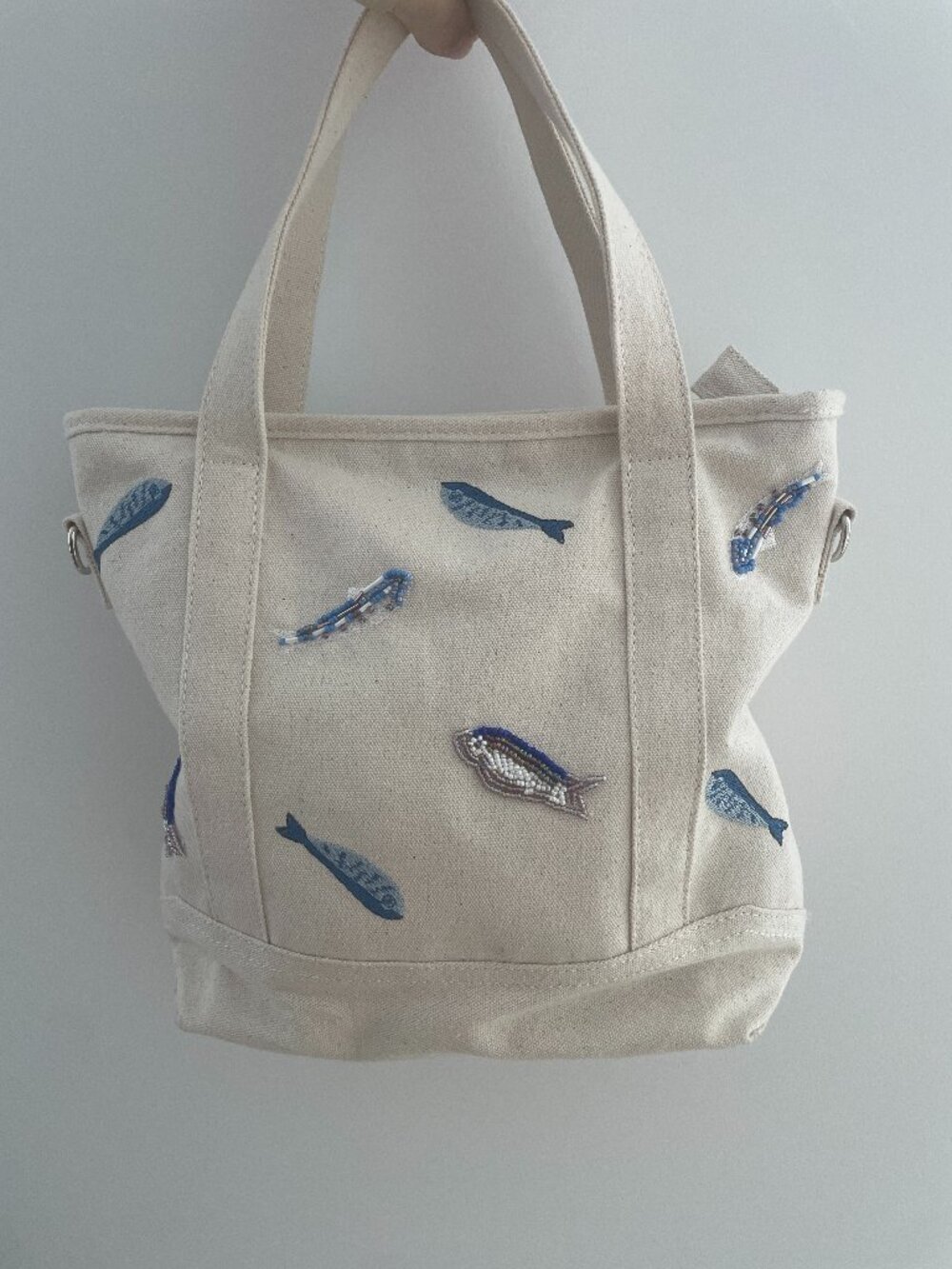 Sardines Embroidered Beaded Canvas Tote Bag Design Sample